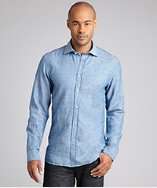 Hickey Freeman blue chambray spread collar button front shirt style 