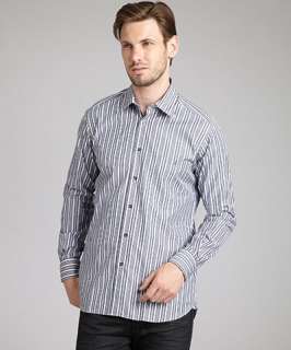 Ike Behar blue striped cotton button chest pocket longsleeve shirt