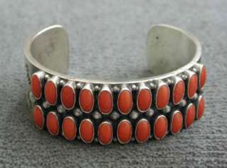Native American Navajo Kirk Smith Sterling Silver Coral Bracelet