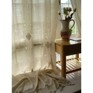   lace decorated off White large Cotton Curtain Panel A