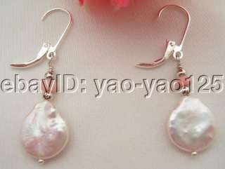 Natural 12MM Coin Pearl&Pink Opal Earrings  
