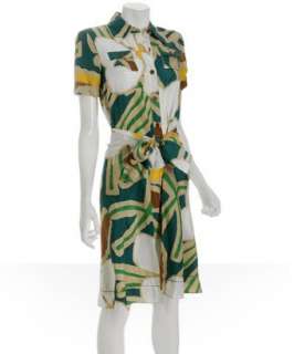 Diane Von Furstenberg khaki floral silk Huahine shirt dress 