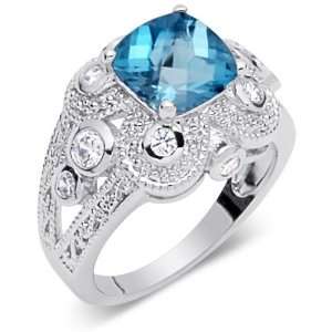   London Blue Topaz & White CZ Size 7 Gemstone Ring in Sterling Silver