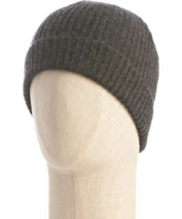 Portolano charcoal cashmere rib knit beanie hat   