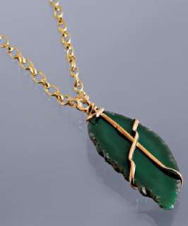 Viktoria Hayman green agate slab pendant necklace   