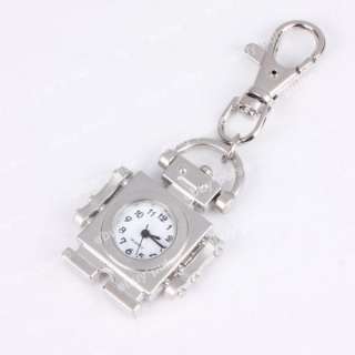 Free P&P Silver Robot Pendant Key Clock Pocket Quartz Watch Xmas Gift 