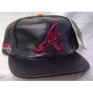  Atlanta Braves Genuin Leather Flat Bill Hat Cap Velcro 