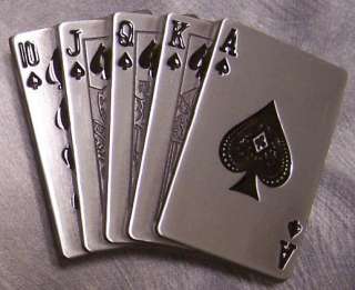 Pewter Belt Buckle Gamble Poker Royal Flush Spades NEW  