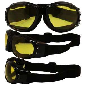   Eagle Yellow Lens Glossy Black Frame Motorcycle Goggles Automotive