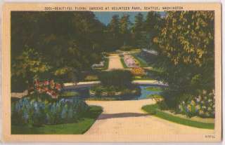 Seattle Washington Postcard Volunteer Park Floral Garden View Linen 