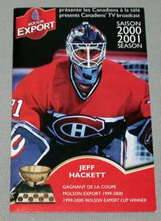 2000 01 Montreal Canadiens NHL Hockey Molson Schedule  