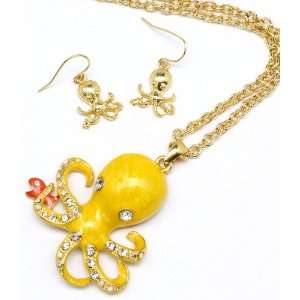  Rockabilly Octopus necklace and earrings Pearl Yellow 