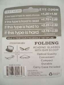 Foldable Reading Glasses + Case NEW  +2.00  