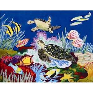   Fish Turtles Coral Reefs 11x14x0.25 inches Hand Painted Photo Tile
