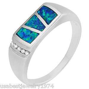 Men’s 925 Sterling Silver Ring with Created Opal Inlay  