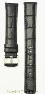 20 mm BLACK LEATHER WATCH BAND CROCO EXTRA LONG XXL  