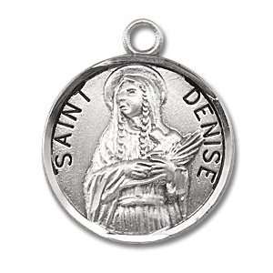 Sterling Silver Patron Saint Medal Round St. Denise with 18 Chain in 