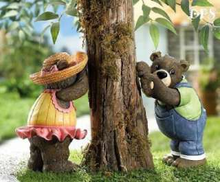 Hide & Seek Boy & Girl Bear Tree Leaner Garden Statues  
