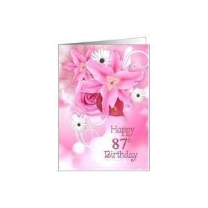  87th birthday, pink, lily, rose, bouquet, daisy Card Toys 