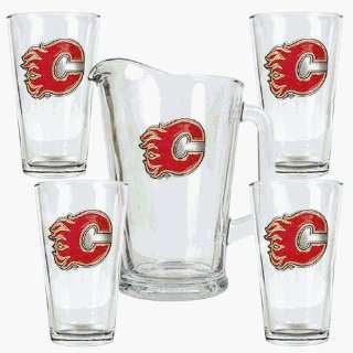  Calgary Flames NHL 4pc Pint Ale Glass & 60oz Pitcher Set 