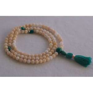  6mm Cream Quartz and Turquoise Mala Prayer Beads 