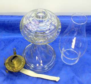   Glass Oil/Kerosene Lamp Swirl Band Small Pedestal Portugal  