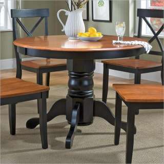  Round Pedestal Casual Black & Cottage Oak Finish Dining Table  