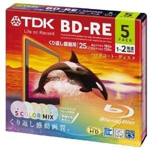 TDK Blu Ray BD RE 25GB 2X 5 Pack [Color Mix] Electronics