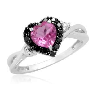  10k White Gold Heart Shaped Created Pink Sapphire w/ Round 