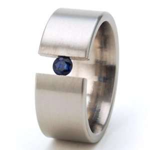 New 8mm Titanium Tension Set Ring, Sapphire Bands, Free Sizing 4.5 11