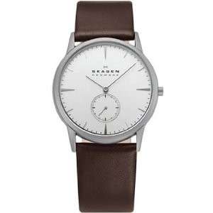 New Skagen Mens Silver Dial Leather Band Watch 958XLSL  