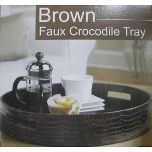    Brown Faux Crocodile Serving Tray   Round