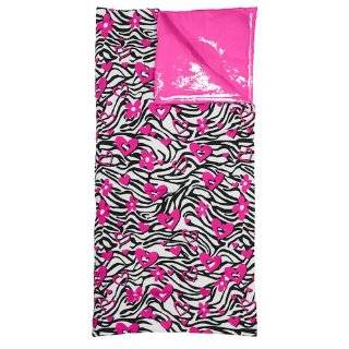 Hot Pink Hearts and Flowers Zebra Printed Reversible Sleeping Bag