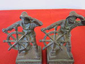 NAUTICAL, PAIR OF, VINTAGE, CAST IRON HELMSMAN BOOKENDS  