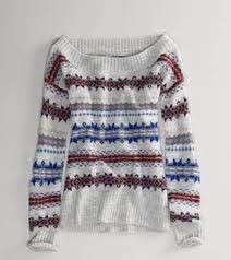 American Eagle~ Womens Gray Fair Isle Off Shoulder Sweater XS S M L XL 