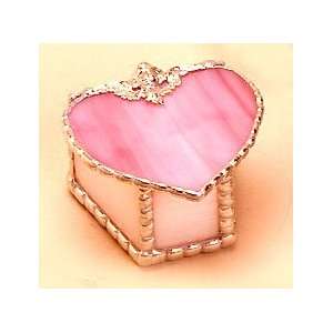  Pink Heart Stained Glass Jewelry Box   3 1/2 x 3 1/2 