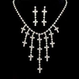  LUX Cross Swarovski Crystal Bridal Necklace and Earring Set Jewelry
