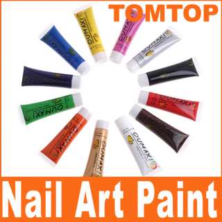 12 Colors 3D Nail Art Gel Paint Brush Tube Tip Acrylic  