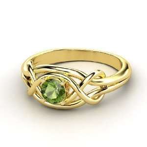   Knot Ring, Round Green Tourmaline 14K Yellow Gold Ring Jewelry