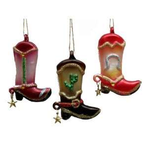 Western Boot Christmas Tree Ornaments Set of 3